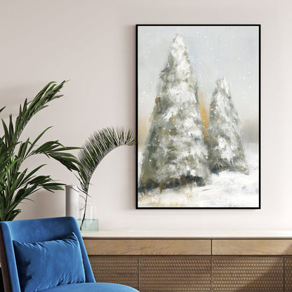 snowy pine trees winter landscape wall art