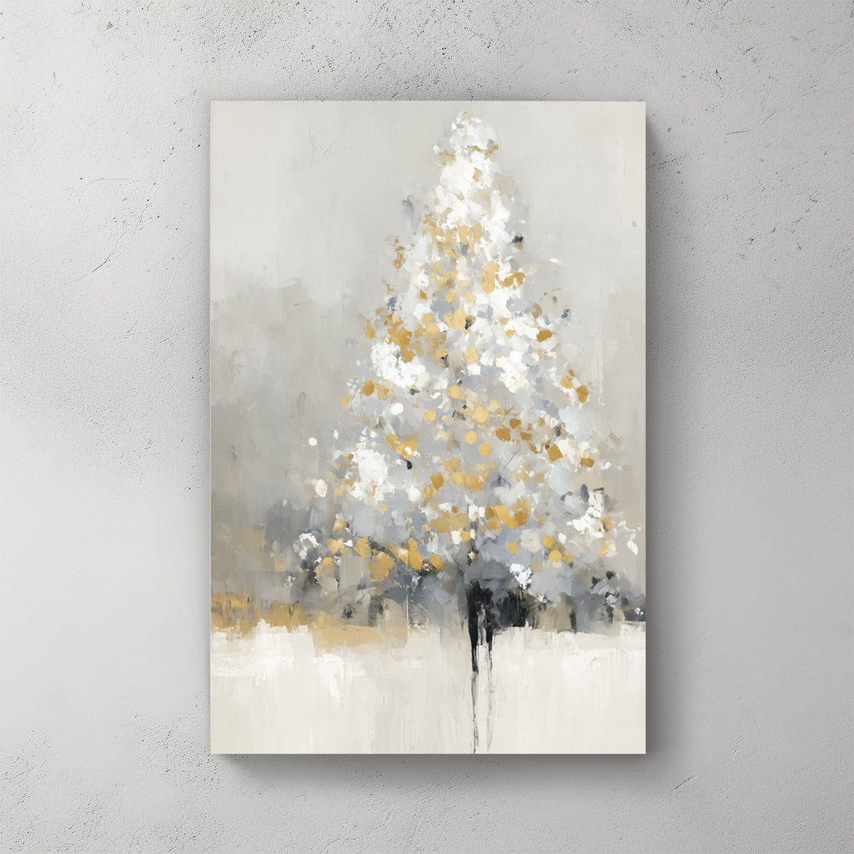 golden frosted Christmas tree abstract winter wall art
