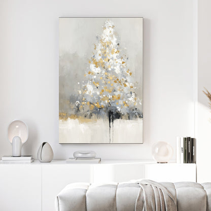 golden frosted Christmas tree abstract winter wall art