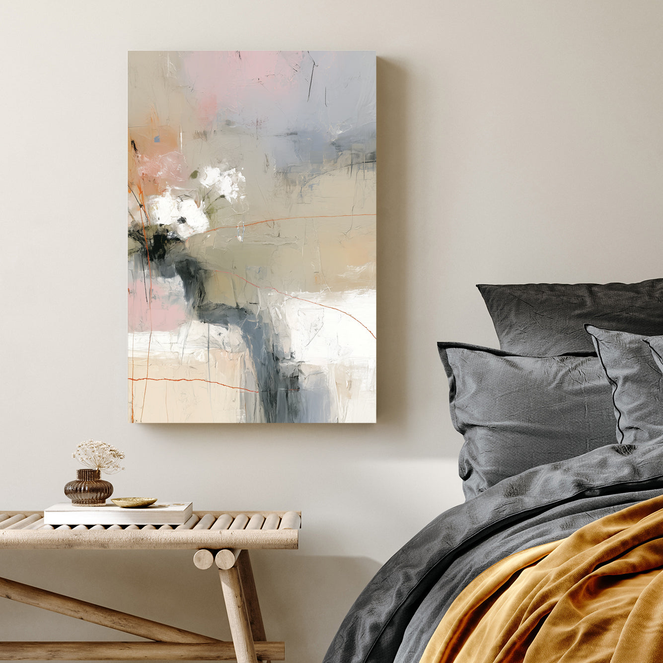 blush pink and grey abstract wall art