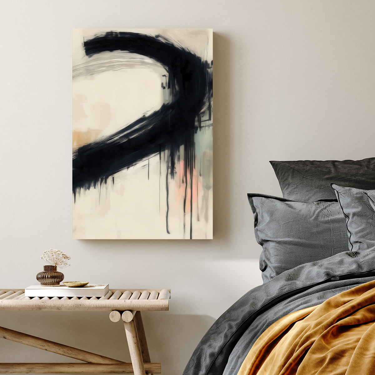 black brushstroke abstract wall art