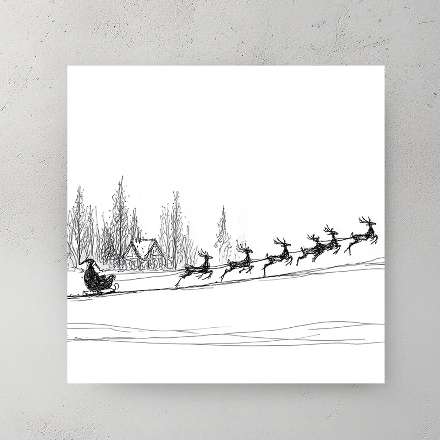 minimalist Santa sleigh reindeer Christmas wall art