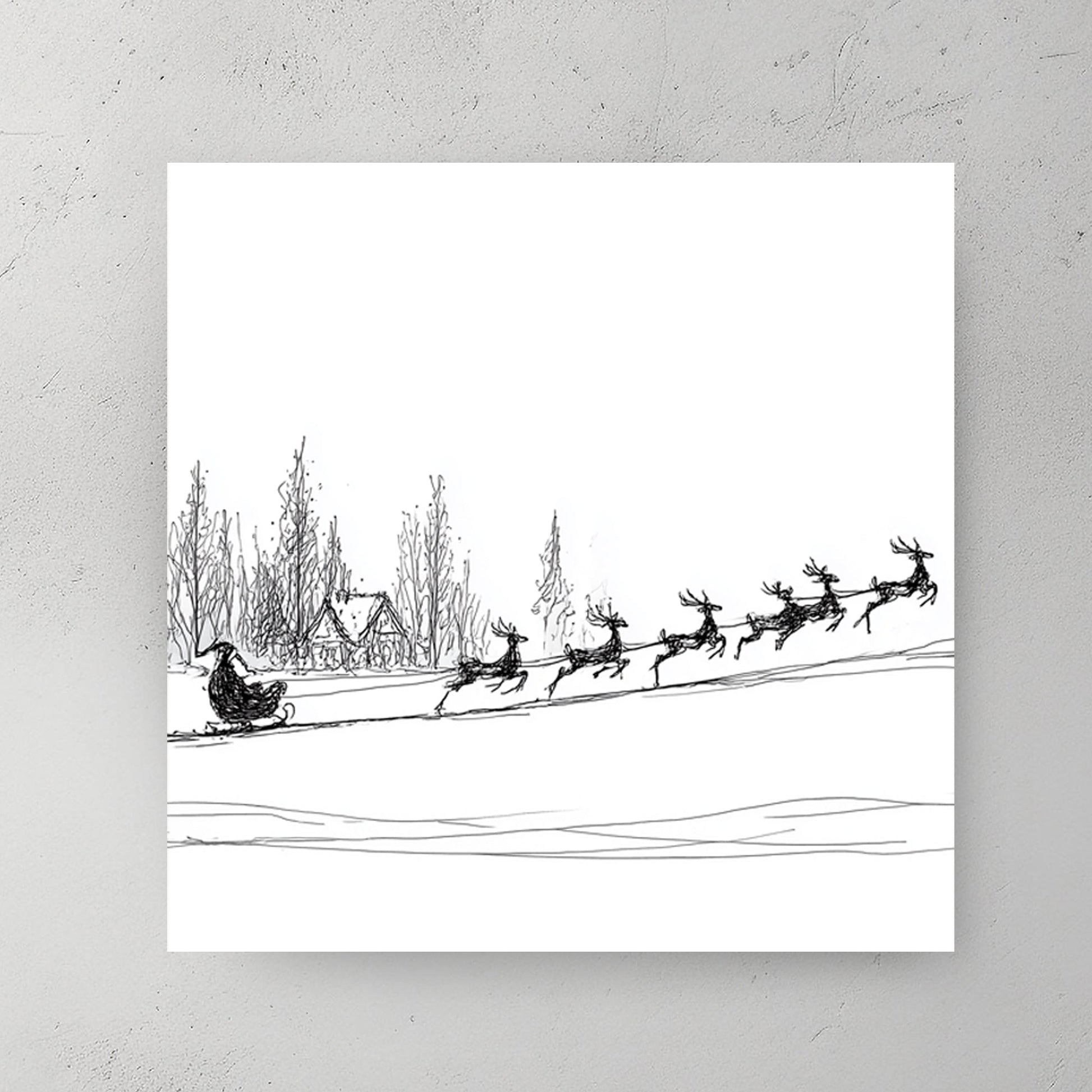 minimalist Santa sleigh reindeer Christmas wall art