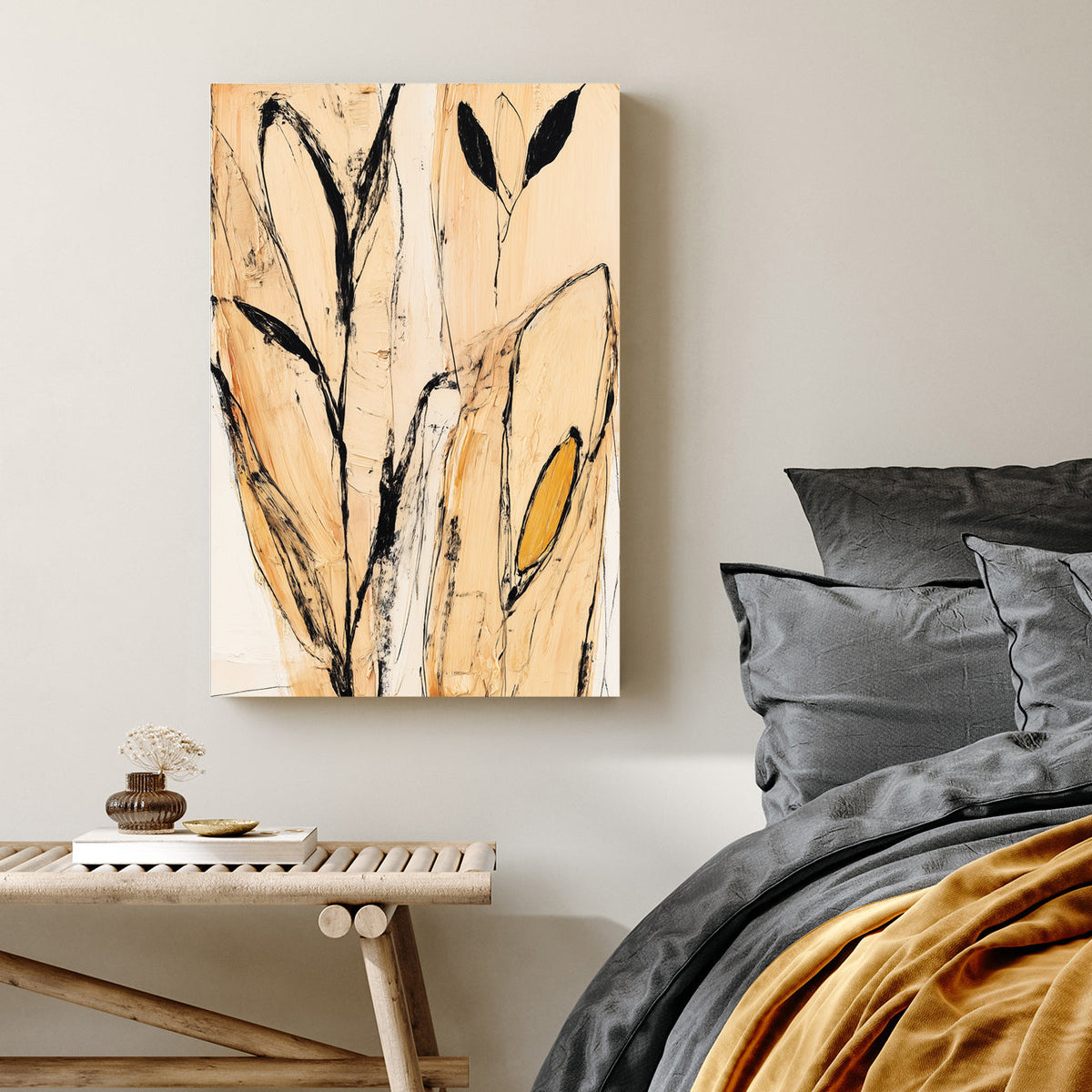abstract botanical minimal line leaf wall art