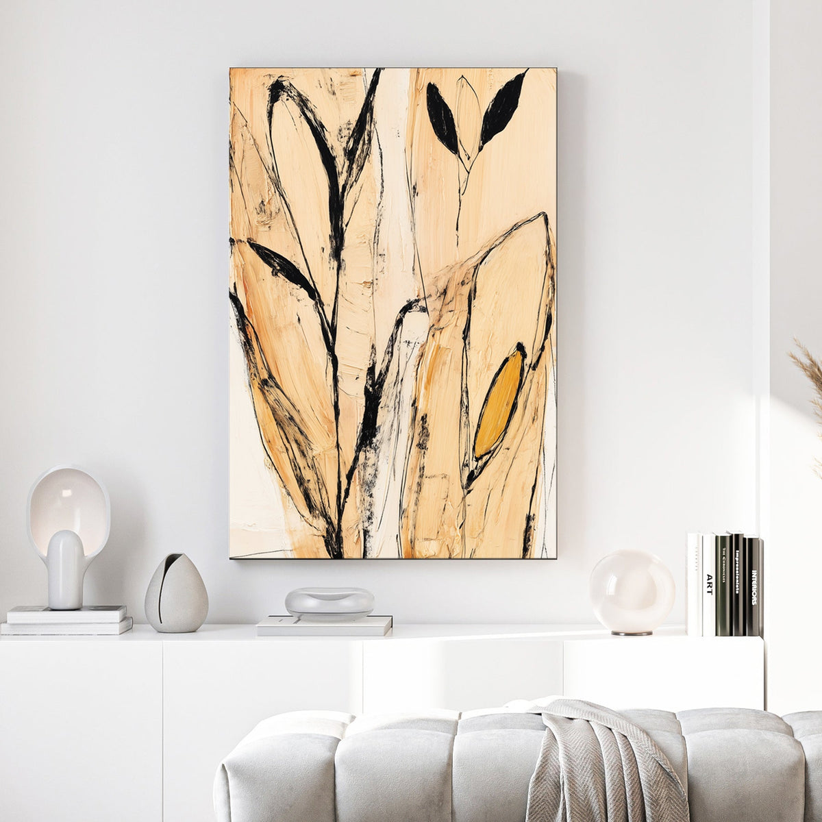 abstract botanical minimal line leaf wall art