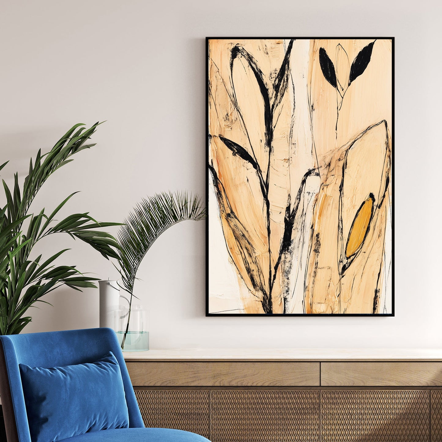 abstract botanical minimal line leaf wall art