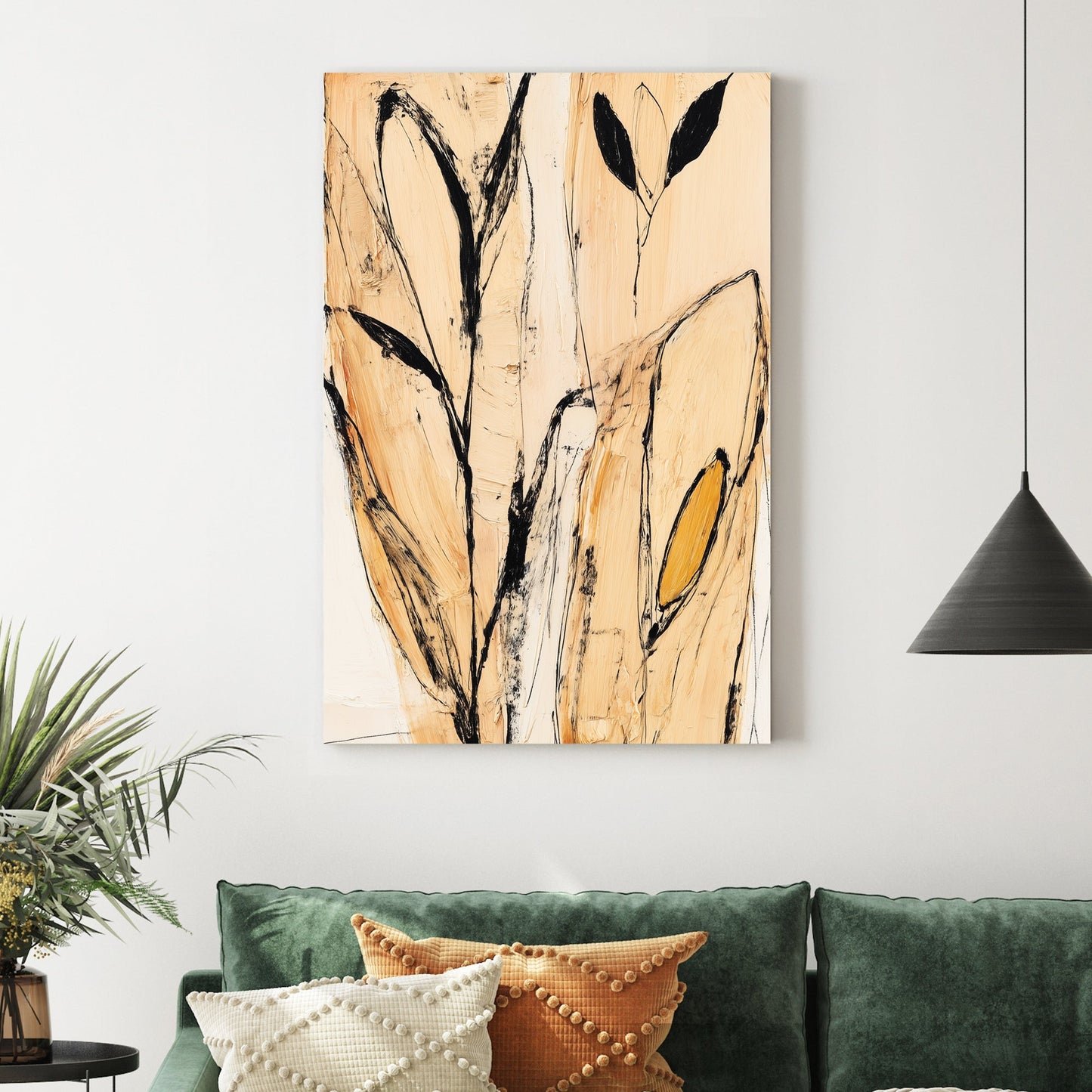 abstract botanical minimal line leaf wall art
