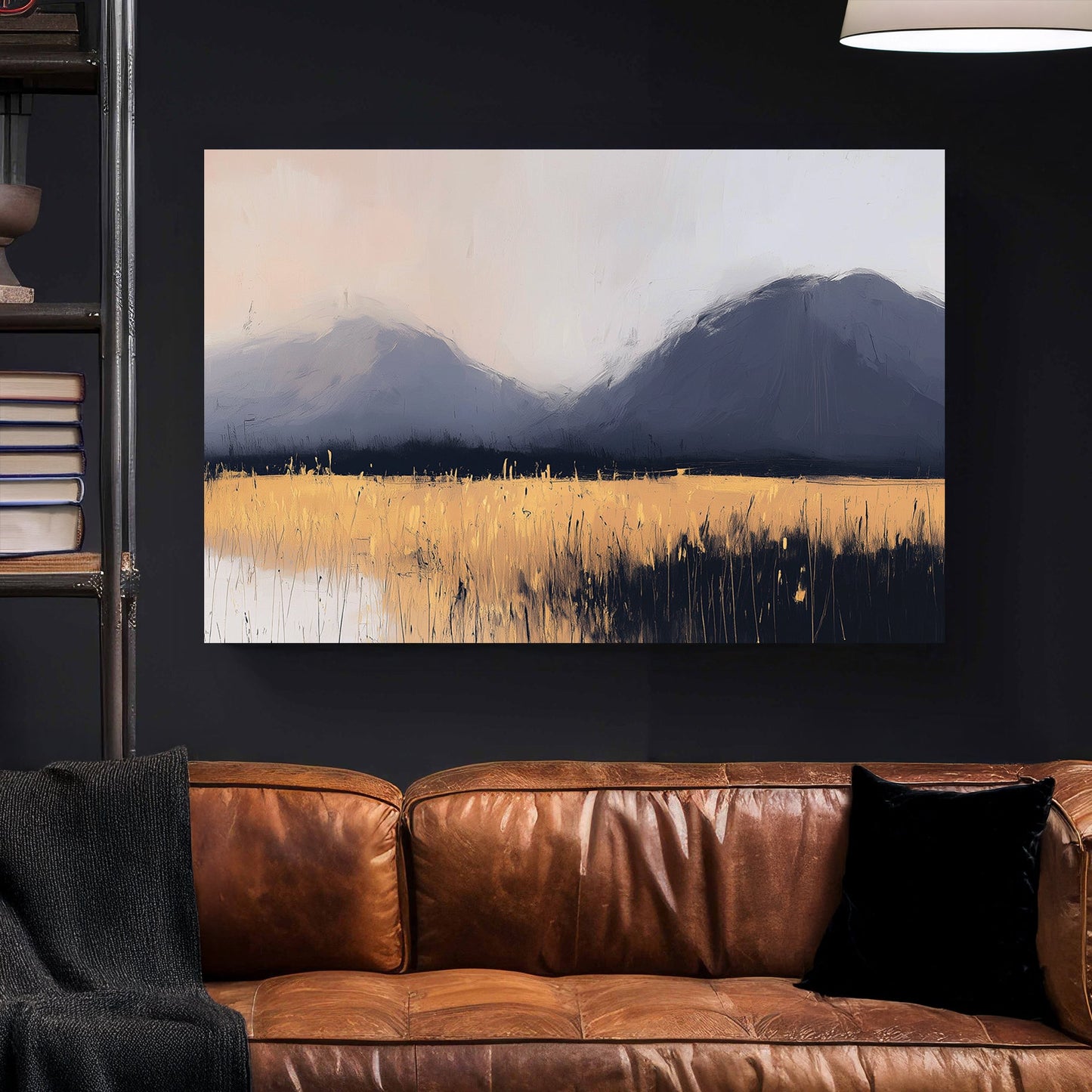 modern mountain landscape golden field wall art