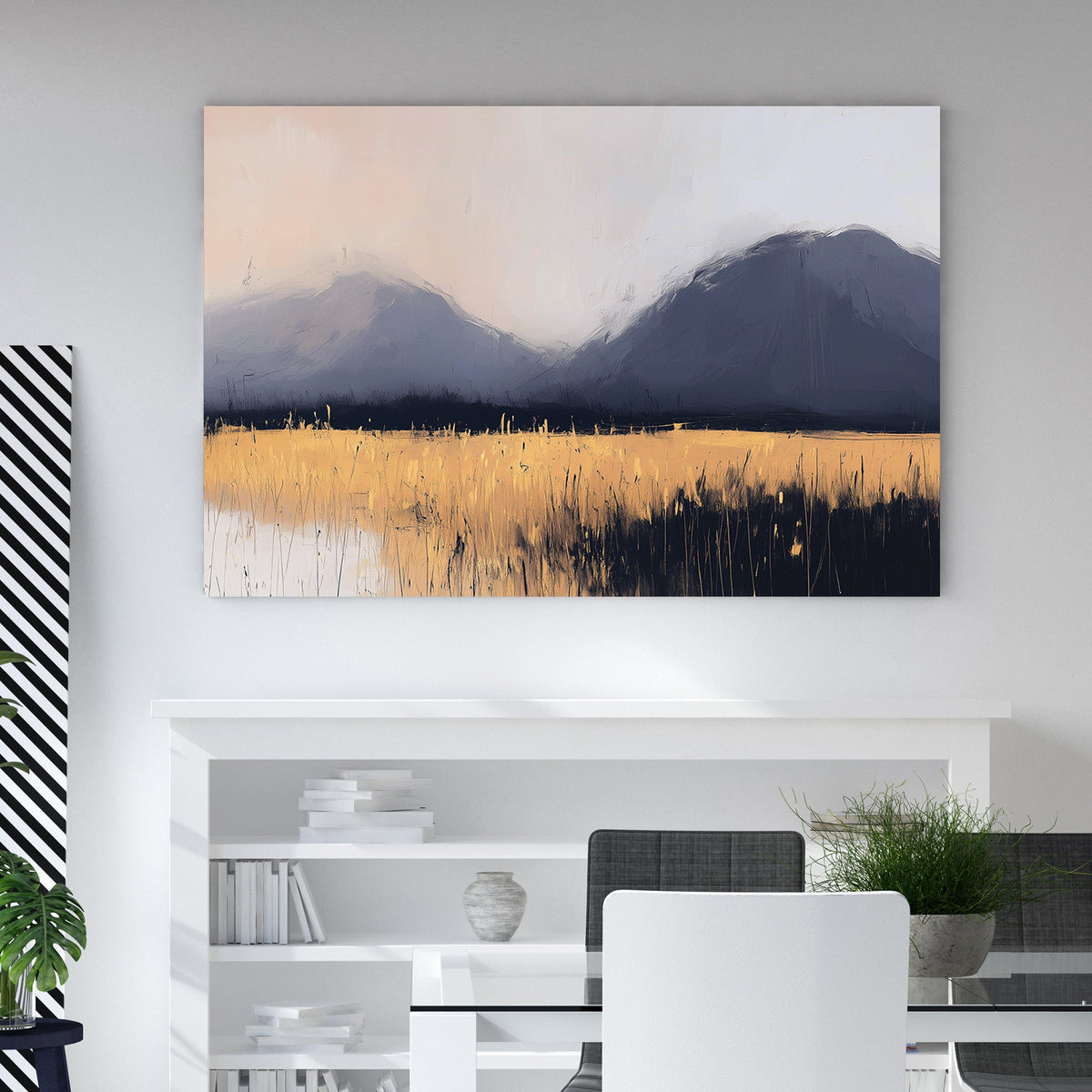 modern mountain landscape golden field wall art
