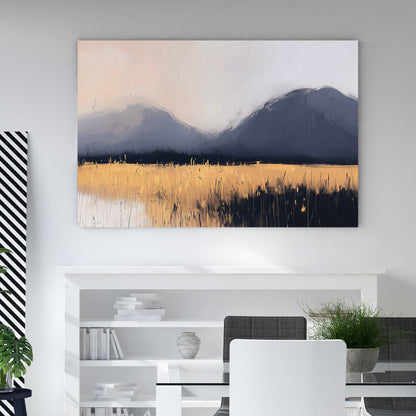 modern mountain landscape golden field wall art