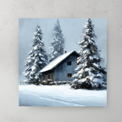 snowy cabin winter scene wall art