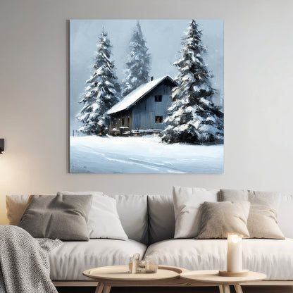 snowy cabin winter scene wall art