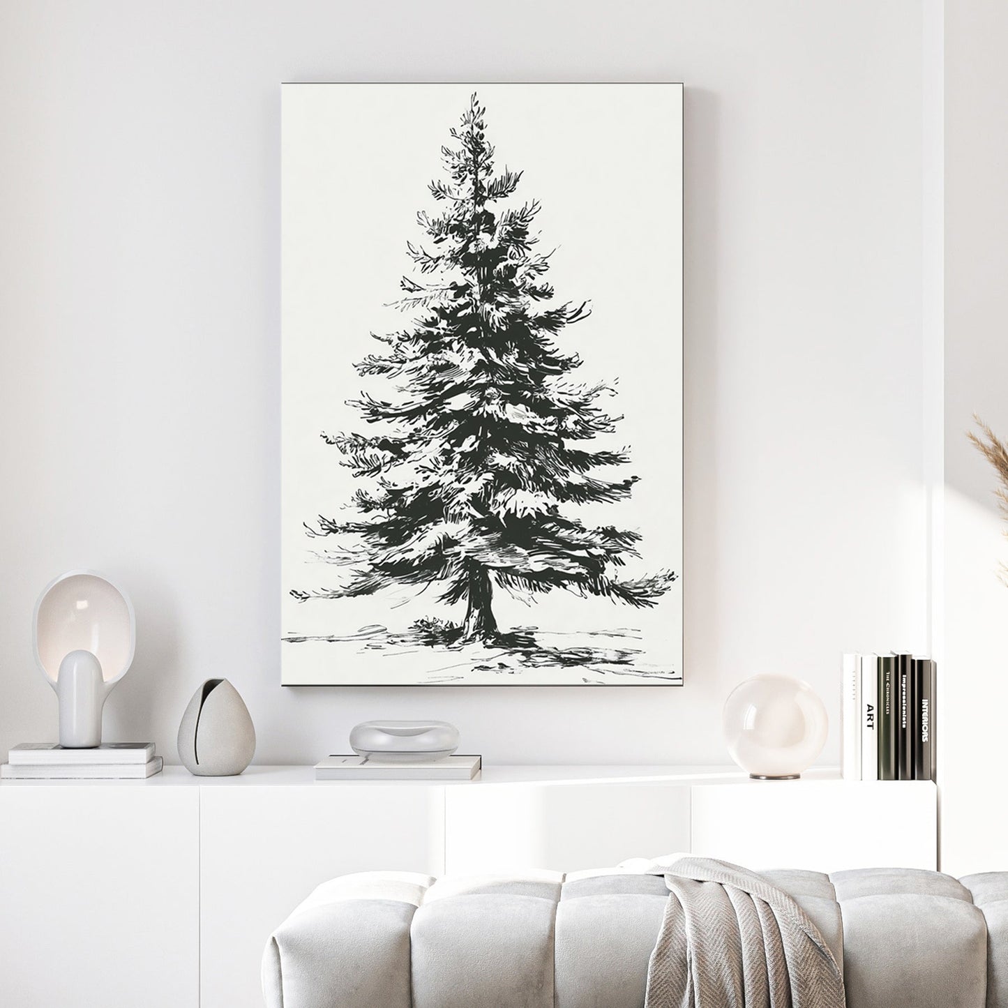 minimalist pine tree sketch wall art print