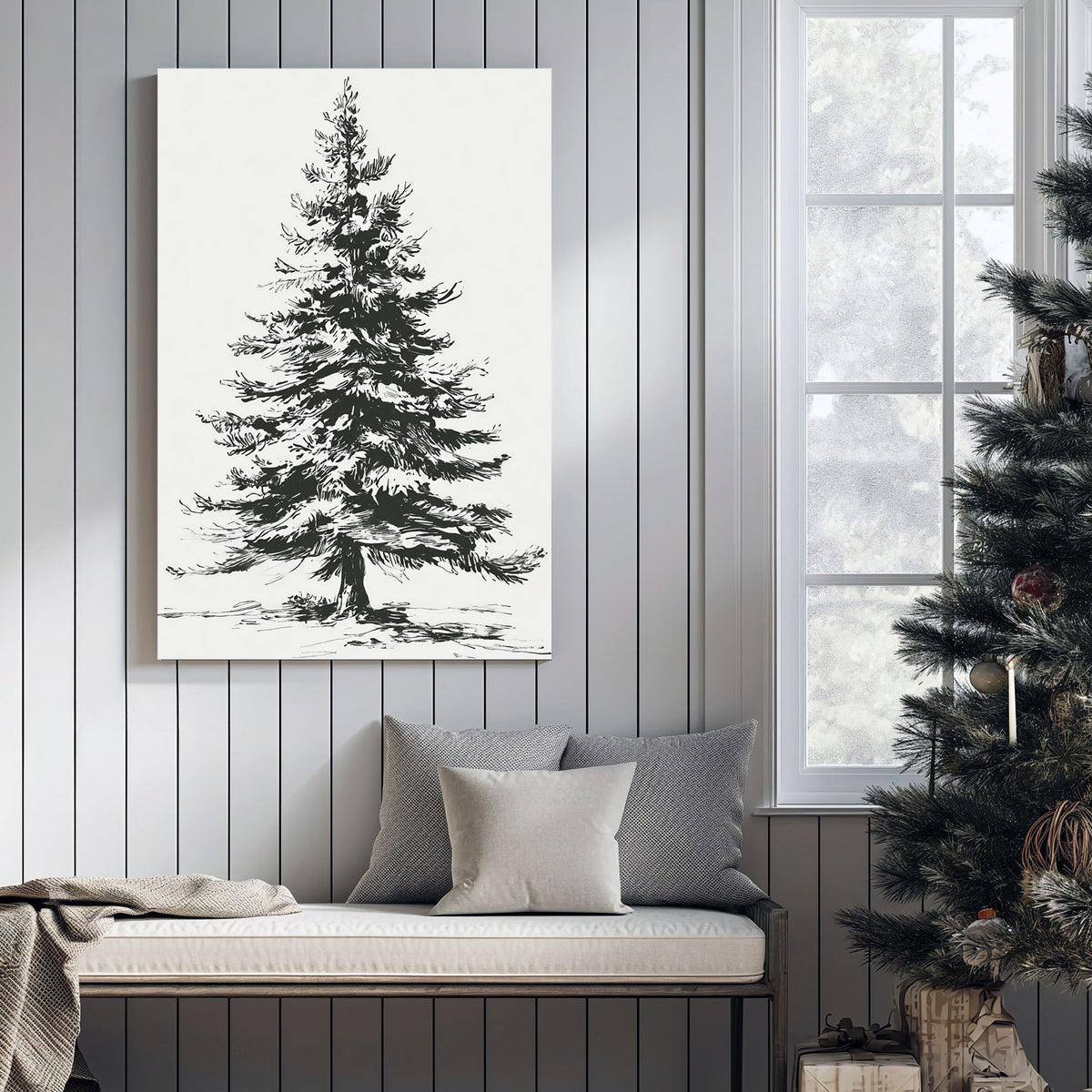 minimalist pine tree sketch wall art print