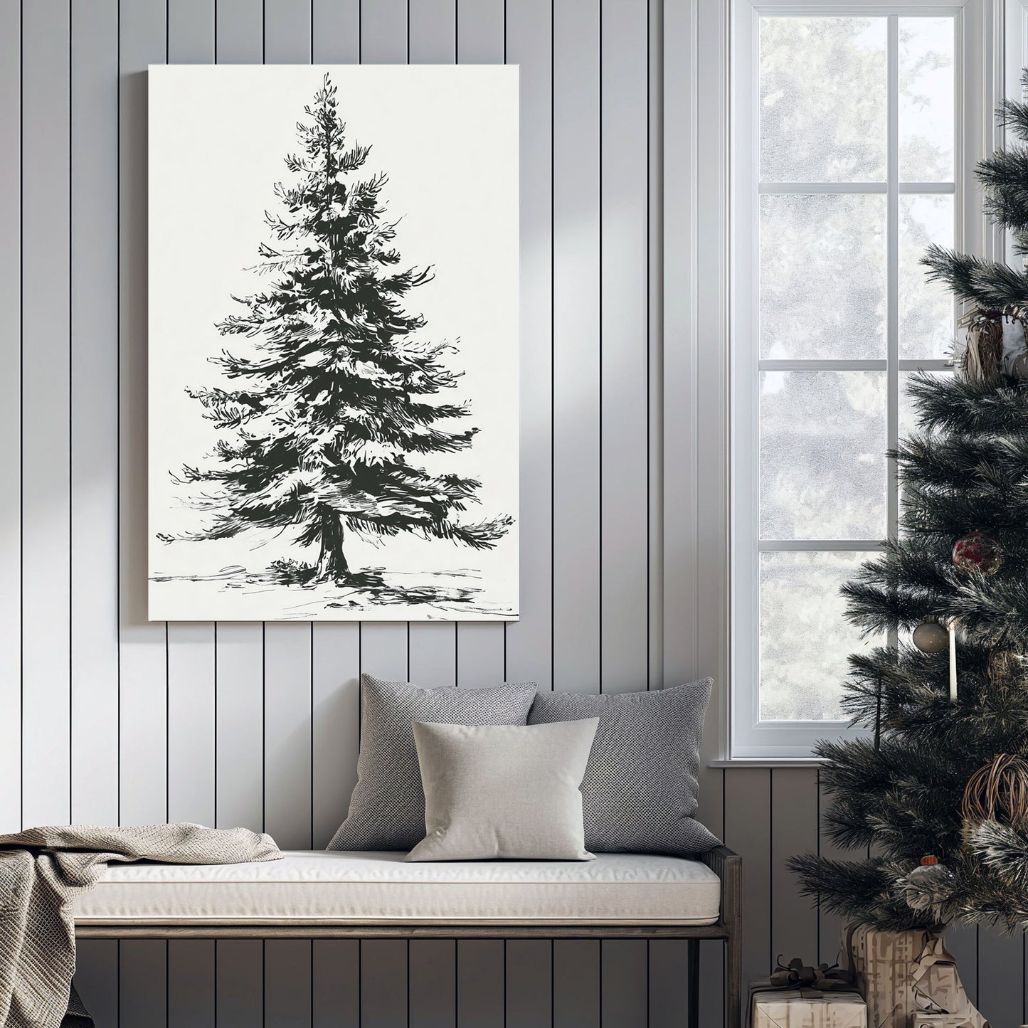 minimalist pine tree sketch wall art print