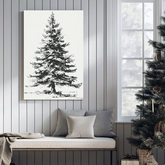 minimalist pine tree sketch wall art print
