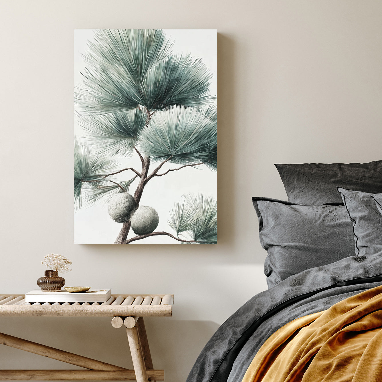 botanical pine branch minimalist wall art print