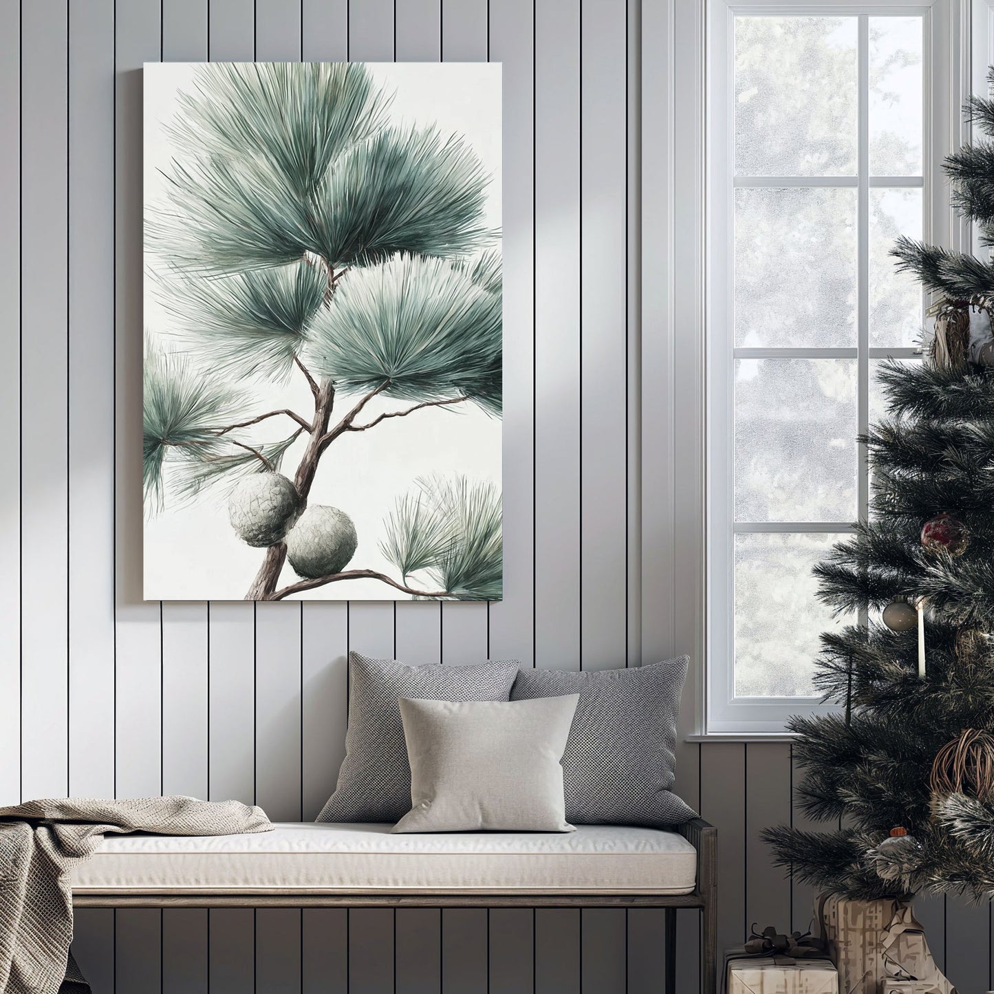 botanical pine branch minimalist wall art print