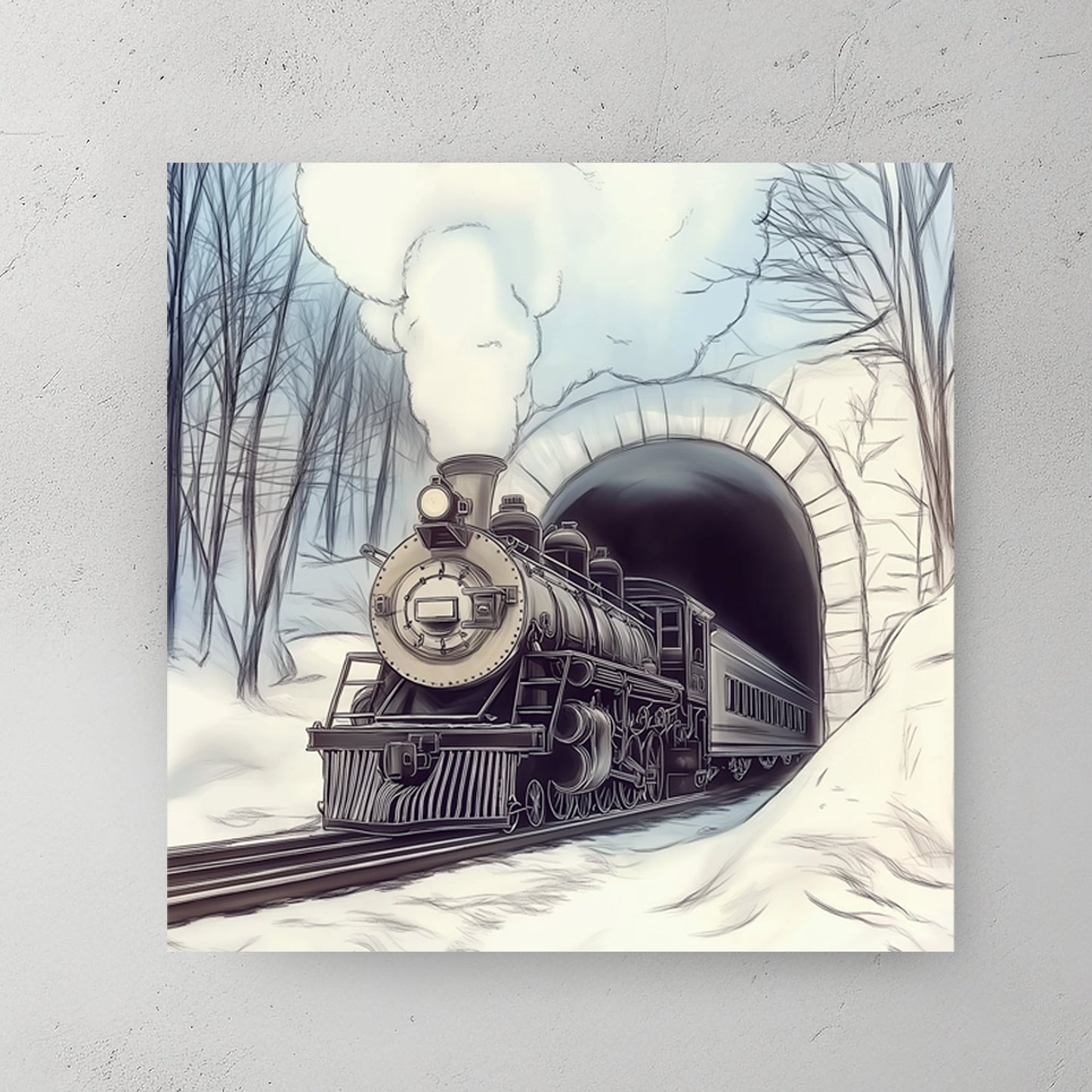 vintage winter train tunnel wall art print
