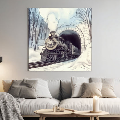 vintage winter train tunnel wall art print