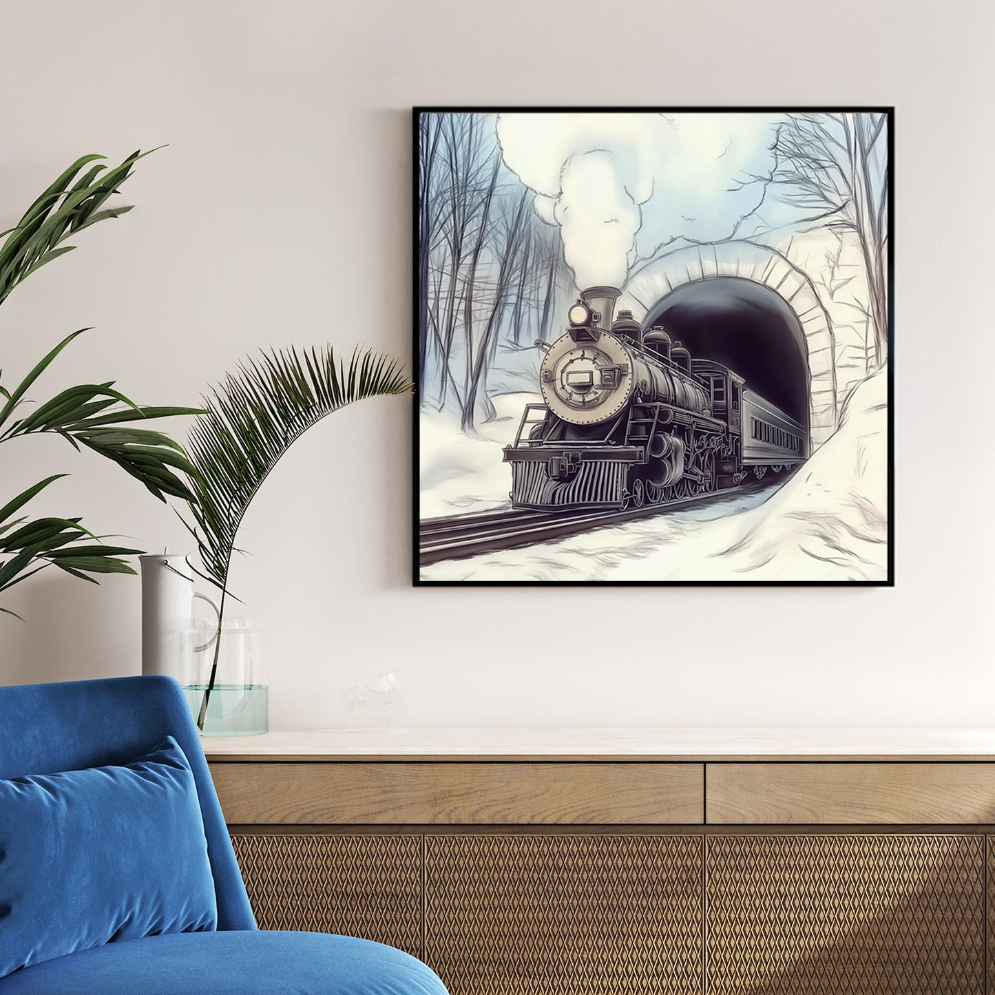 vintage winter train tunnel wall art print