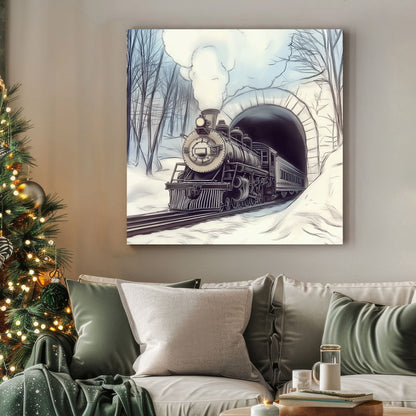 vintage winter train tunnel wall art print