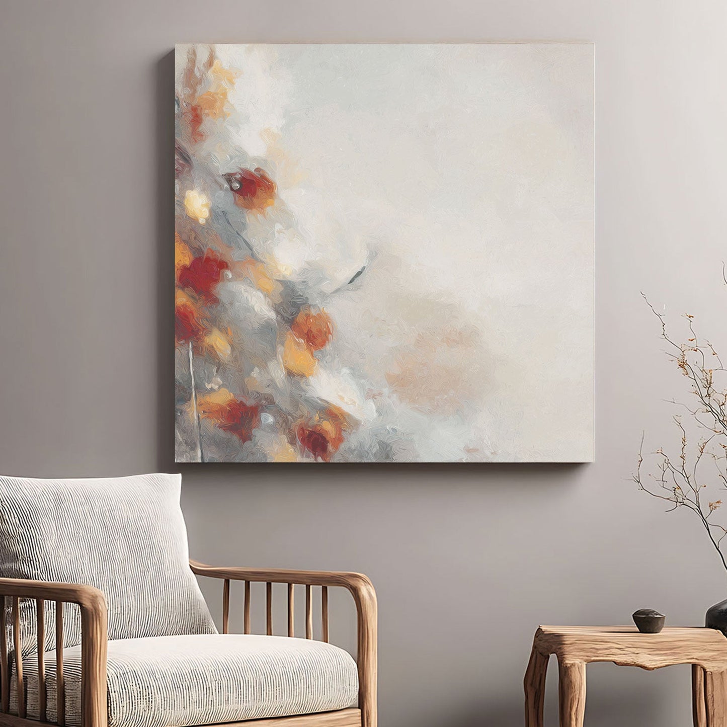 abstract autumn tones wall art with warm orange accents
