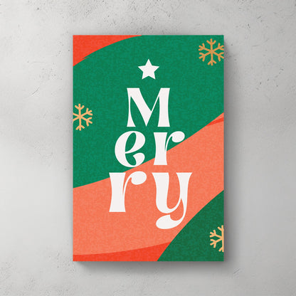 retro merry christmas typography wall art in green and red