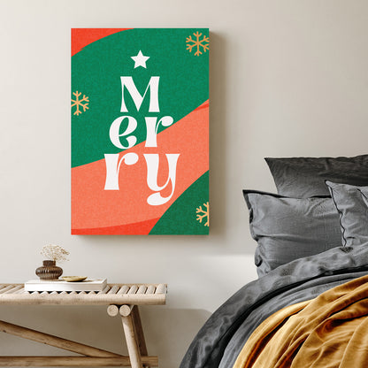 retro merry christmas typography wall art in green and red