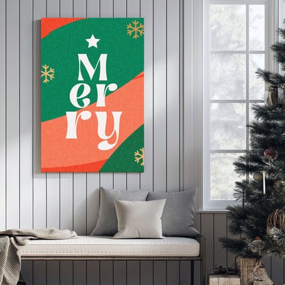 retro merry christmas typography wall art in green and red