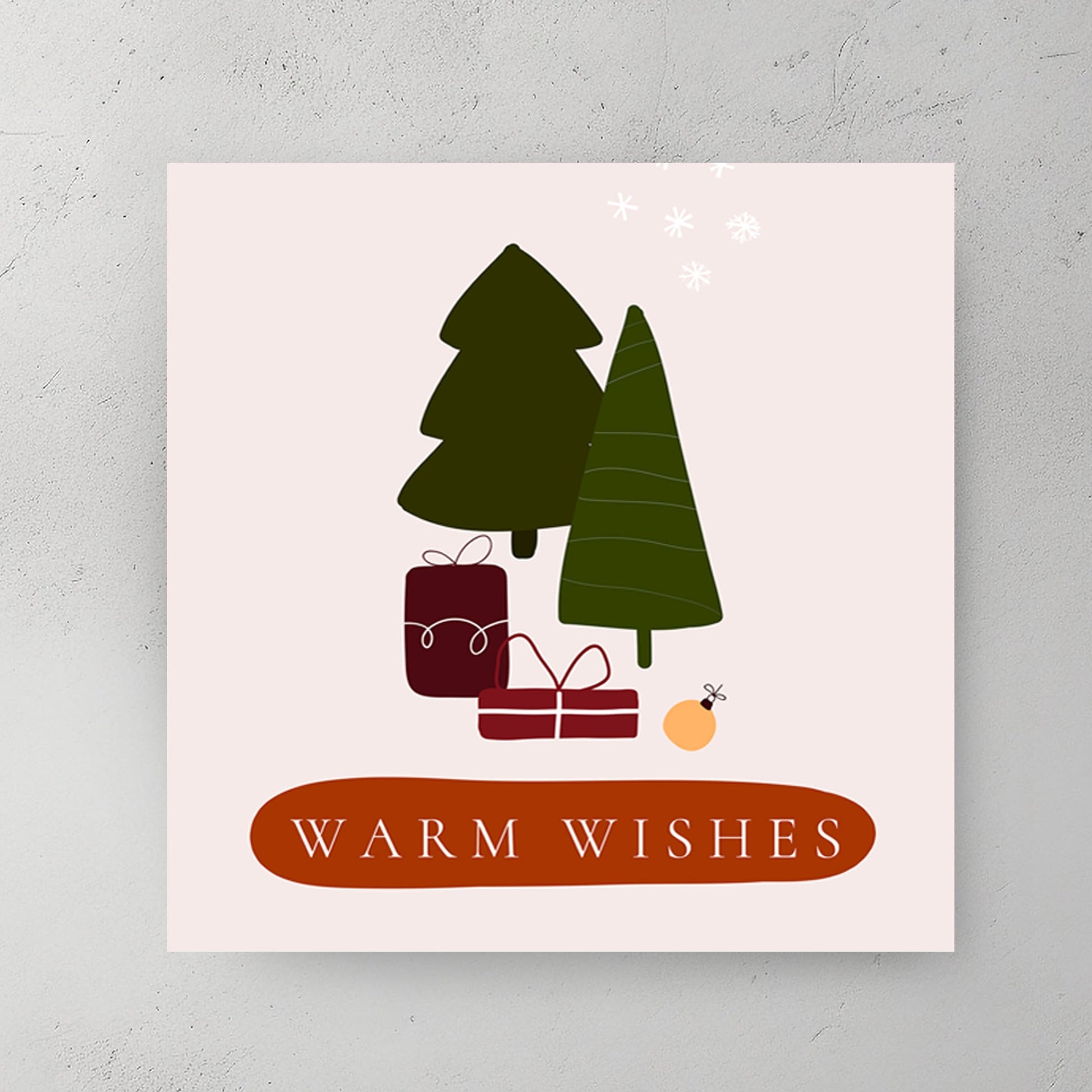 warm wishes minimalist Christmas wall art with trees and gifts