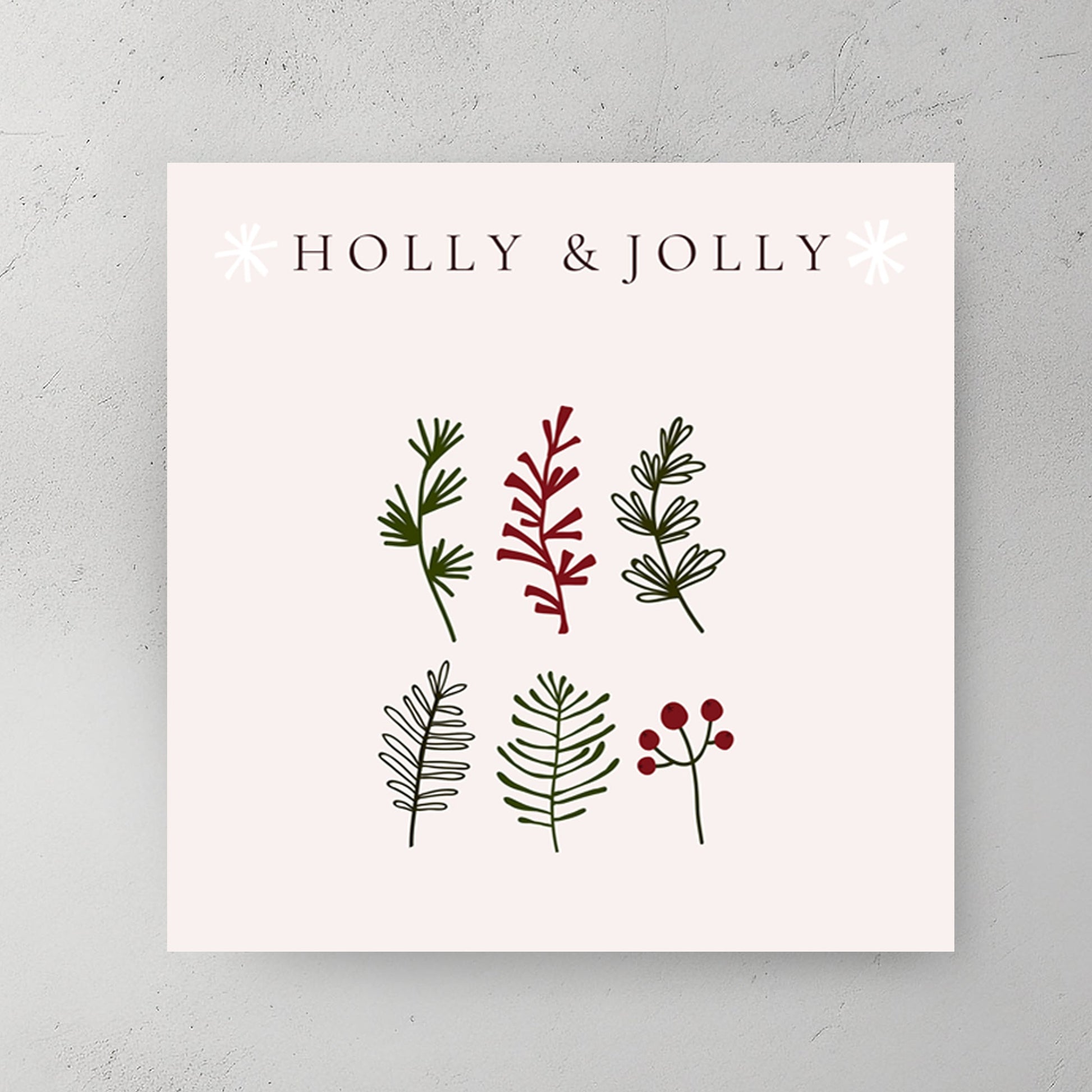 holly and jolly minimalist botanical Christmas wall art print