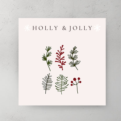 holly and jolly minimalist botanical Christmas wall art print