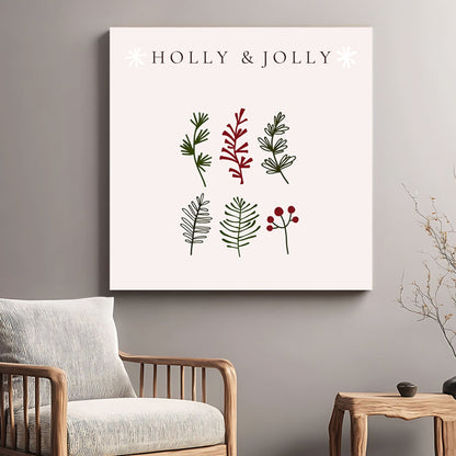 holly and jolly minimalist botanical Christmas wall art print
