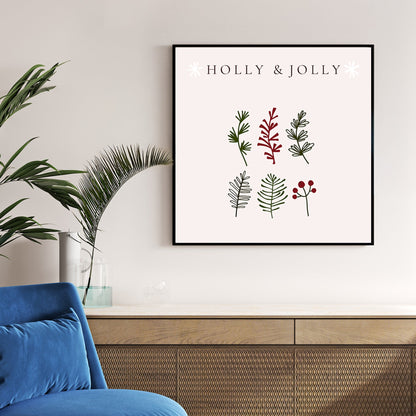 holly and jolly minimalist botanical Christmas wall art print