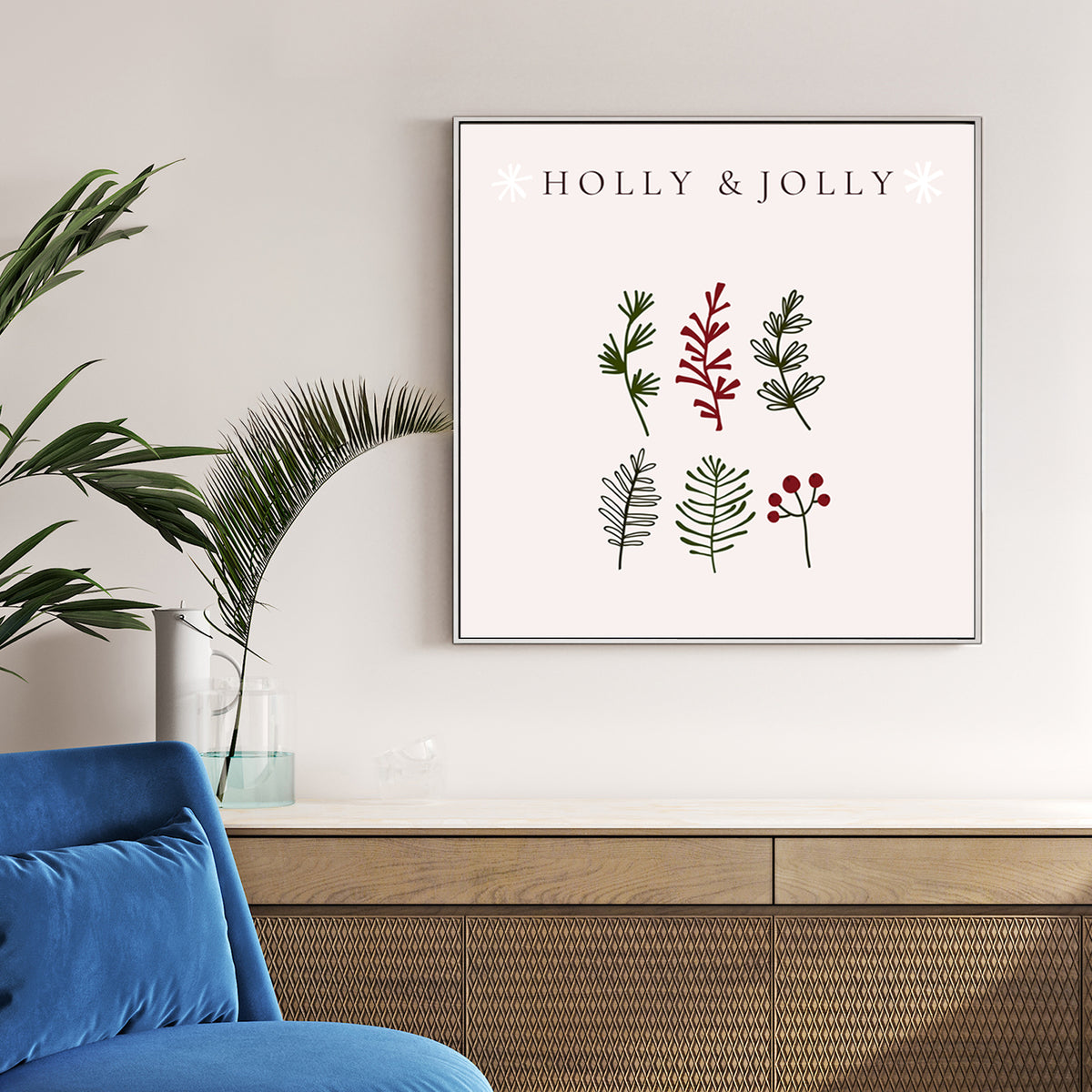 holly and jolly minimalist botanical Christmas wall art print