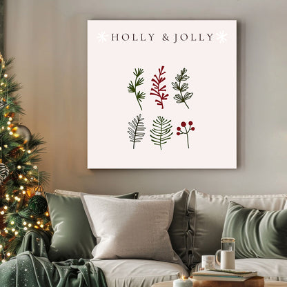 holly and jolly minimalist botanical Christmas wall art print