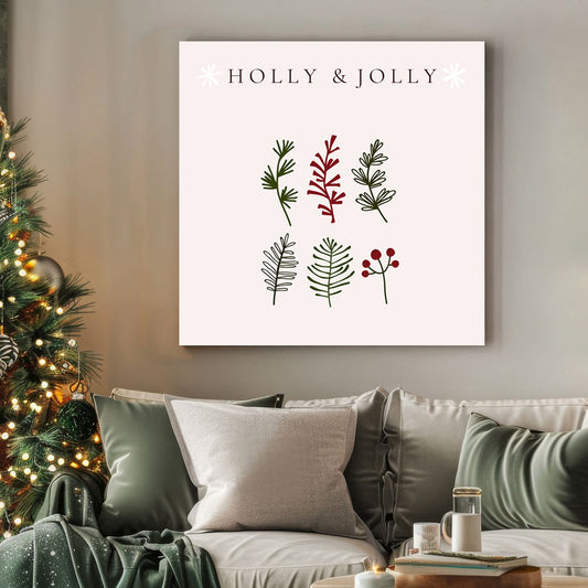 holly and jolly minimalist botanical Christmas wall art print