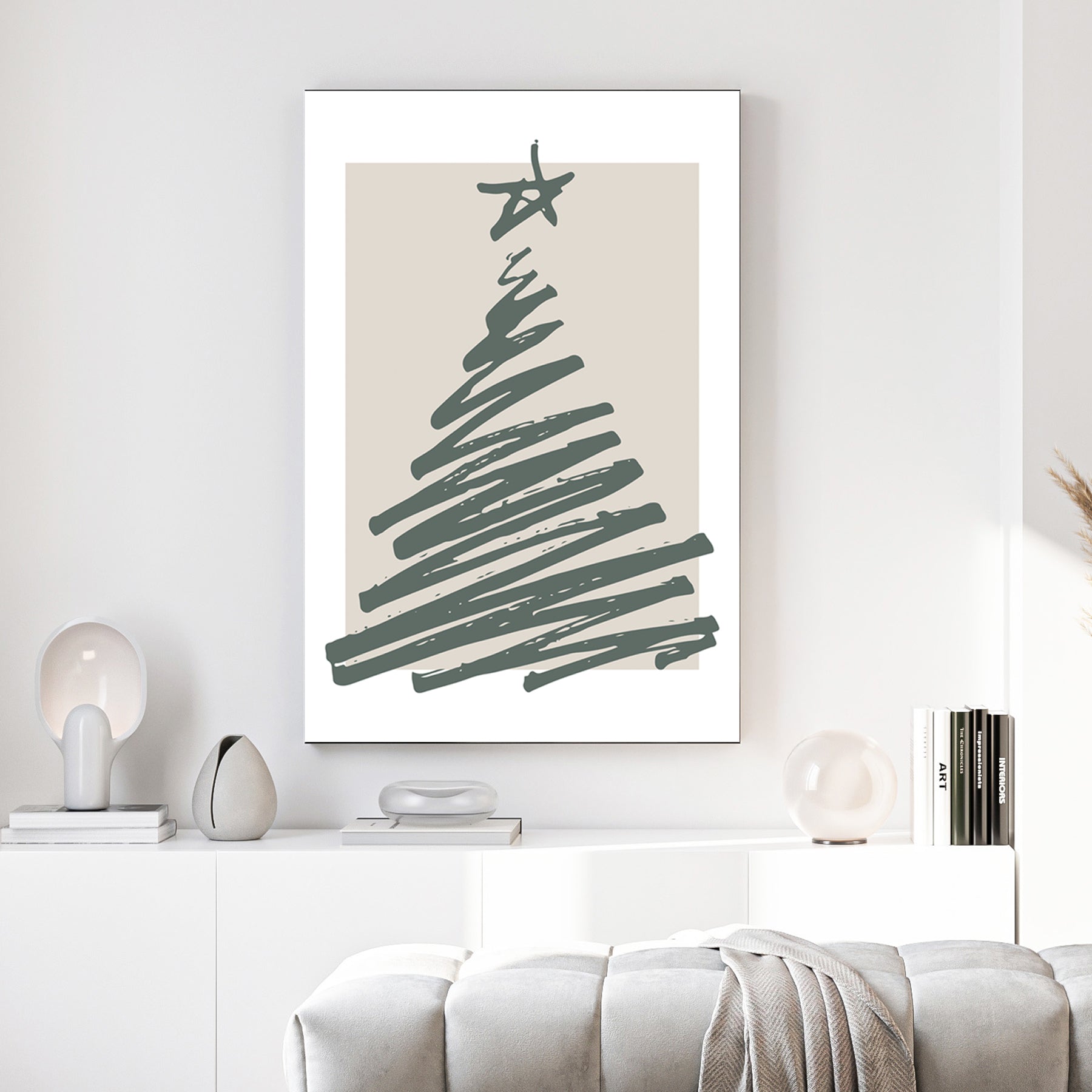 minimalist Christmas tree sketch holiday wall art print