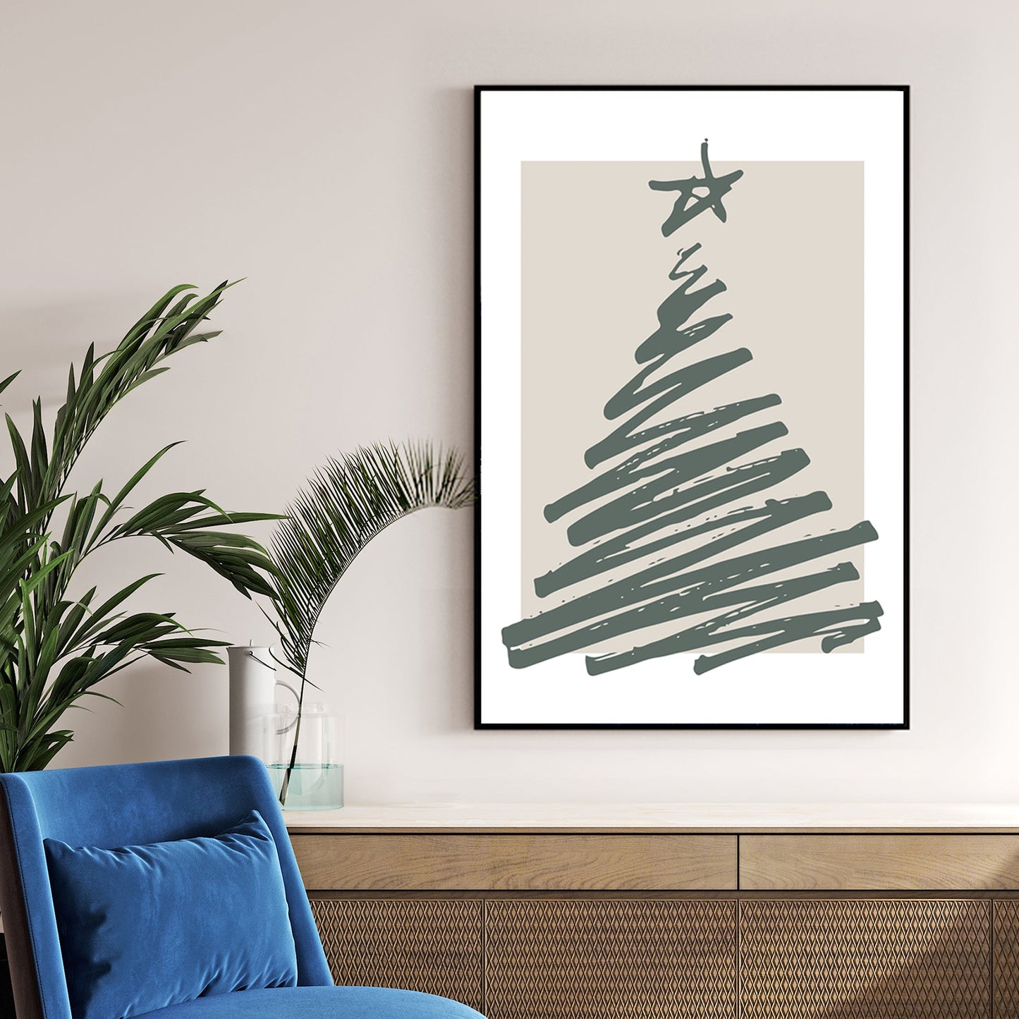 minimalist Christmas tree sketch holiday wall art print
