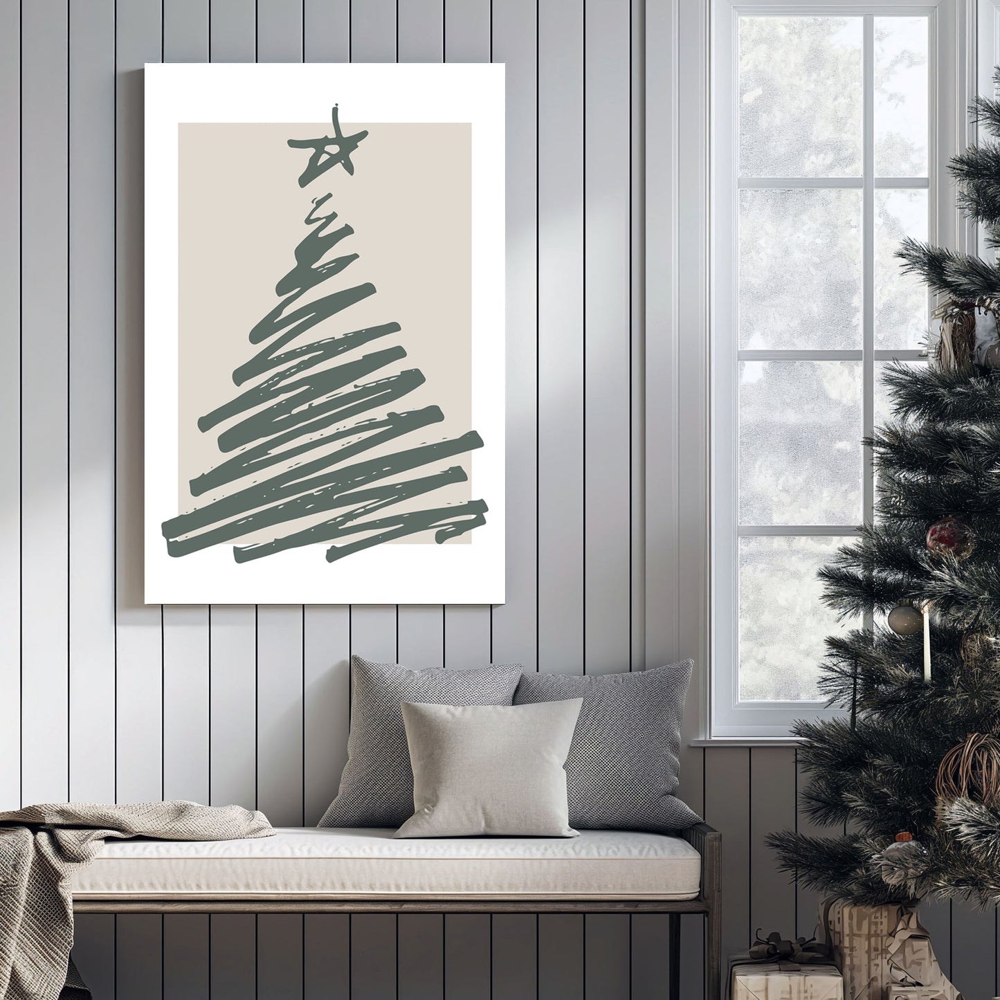 minimalist Christmas tree sketch holiday wall art print