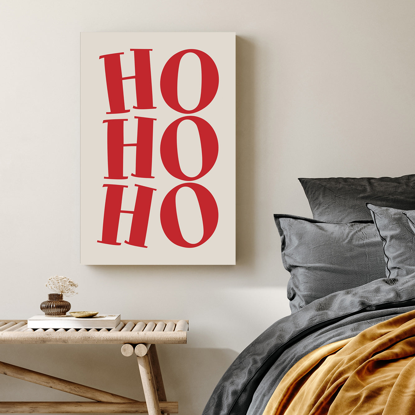 red Ho Ho Ho typography Christmas wall art print