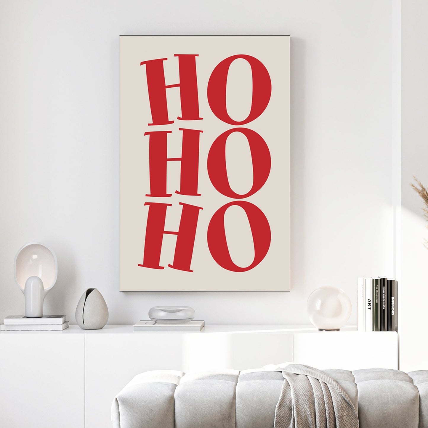 red Ho Ho Ho typography Christmas wall art print