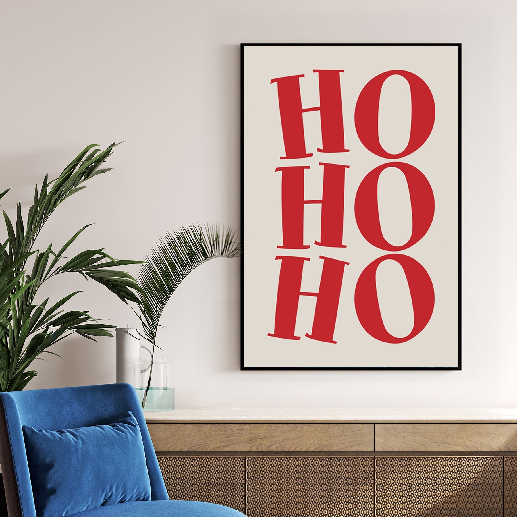 red Ho Ho Ho typography Christmas wall art print