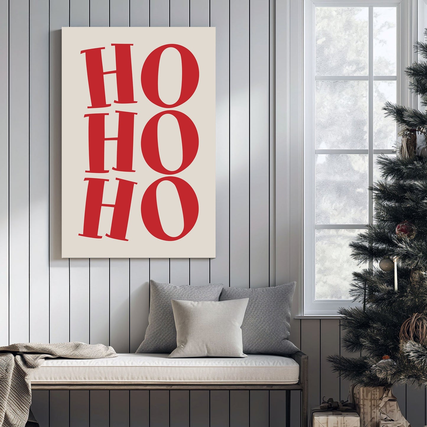 red Ho Ho Ho typography Christmas wall art print