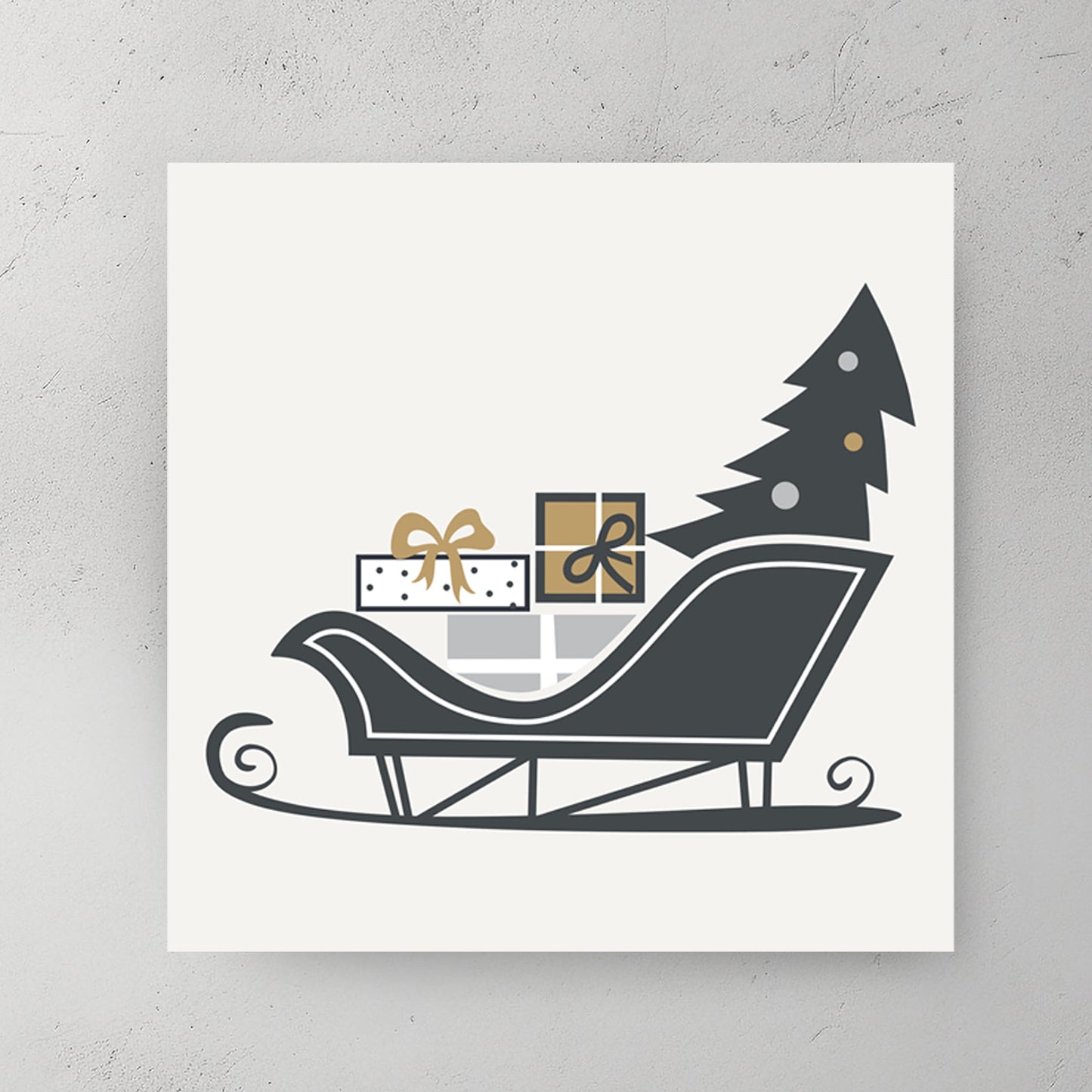modern sleigh and gift Christmas wall art illustration