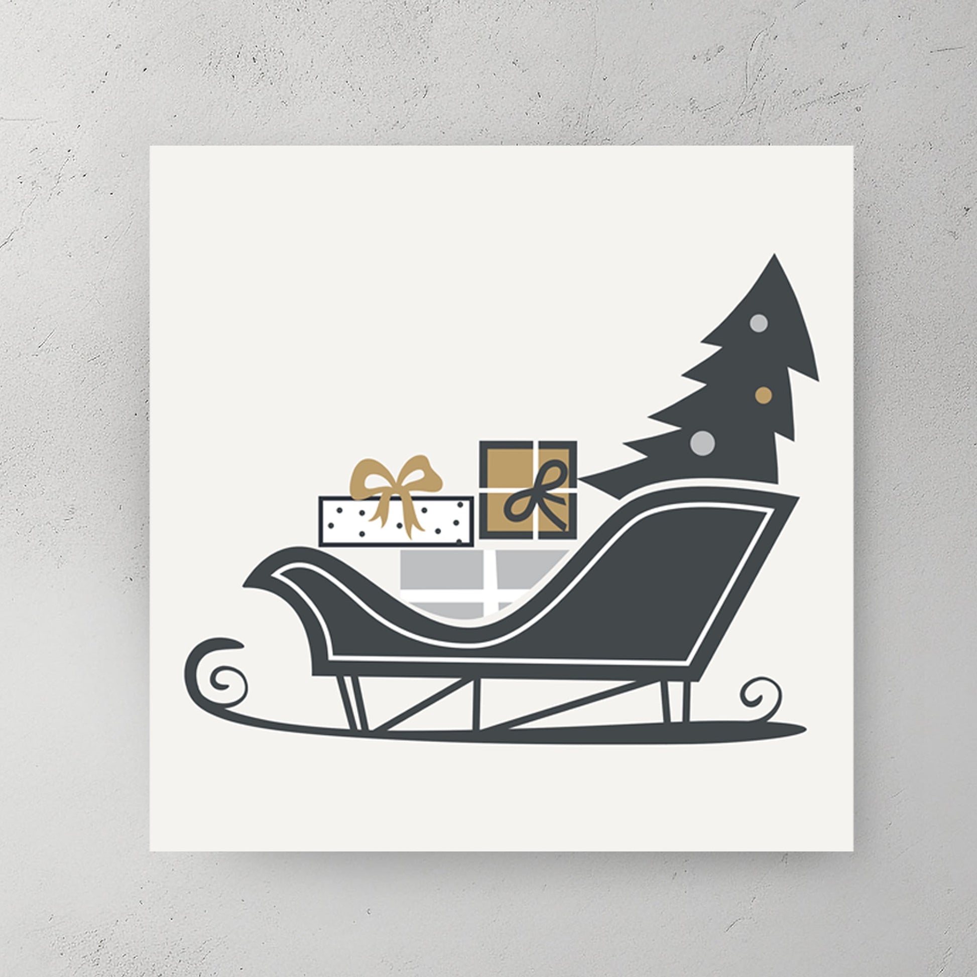 modern sleigh and gift Christmas wall art illustration