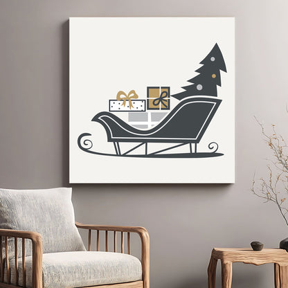 modern sleigh and gift Christmas wall art illustration