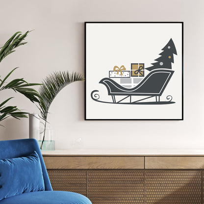 modern sleigh and gift Christmas wall art illustration