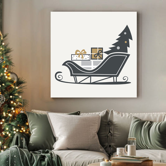 modern sleigh and gift Christmas wall art illustration